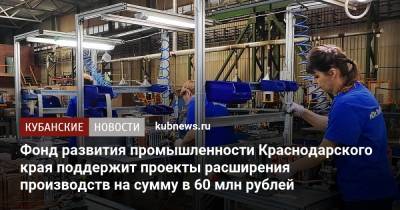 Фонд развития промышленности Краснодарского края поддержит проекты расширения производств на сумму в 60 млн рублей