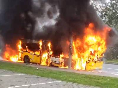«До работы с огоньком»: в Петербурге сгорел пассажирский автобус (видео)