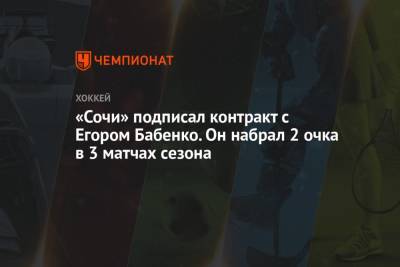 «Сочи» подписал контракт с Егором Бабенко. Он набрал 2 очка в 3 матчах сезона