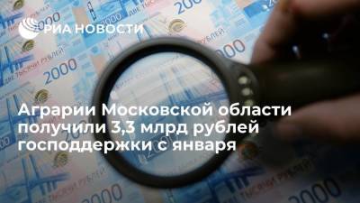 Аграрии Московской области получили 3,3 млрд рублей господдержки с января