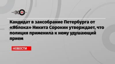 Кандидат в заксобрание Петербурга от «Яблока» Никита Сорокин утверждает, что полиция применила к нему удушающий прием
