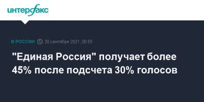 "Единая Россия" получает более 45% после подсчета 30% голосов - interfax.ru - Москва - Россия