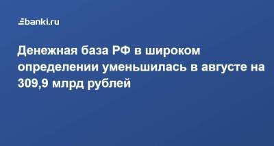 Денежная база РФ в широком определении уменьшилась в августе на 309,9 млрд рублей