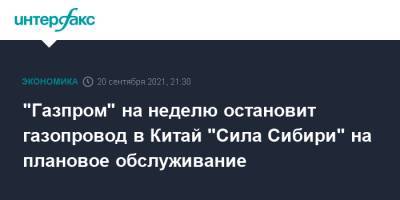 "Газпром" на неделю остановит газопровод в Китай "Сила Сибири" на плановое обслуживание