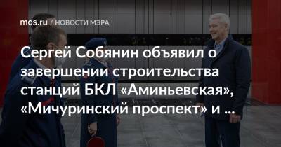 Сергей Собянин объявил о завершении строительства станций БКЛ «Аминьевская», «Мичуринский проспект» и «Проспект Вернадского»