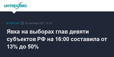 Явка на выборах глав девяти субъектов РФ на 16:00 составила от 13% до 50%