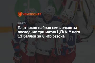 Плотников набрал семь очков за последние три матча ЦСКА. У него 11 баллов за 8 игр сезона
