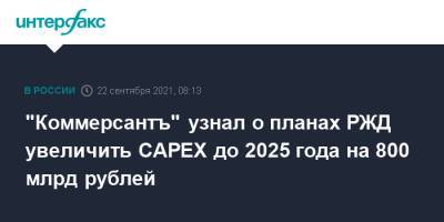 "Коммерсантъ" узнал о планах РЖД увеличить CAPEX до 2025 года на 800 млрд рублей - interfax.ru - Москва