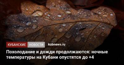 Похолодание и дожди продолжаются: ночные температуры на Кубани опустятся до +4