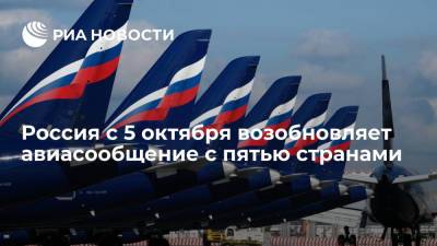 Россия с 5 октября возобновляет авиасообщение с Перу, Джибути, Новой Зеландией и Данией