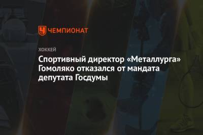 Спортивный директор «Металлурга» Гомоляко отказался от мандата депутата Госдумы