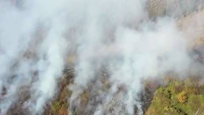 Загоревшуюся в Хабаровском крае сопку сняли на видео