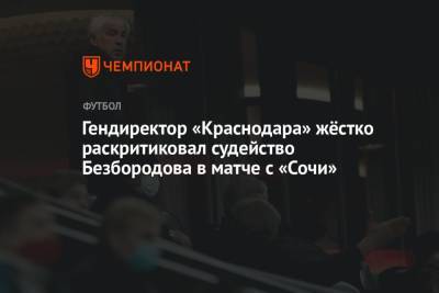Гендиректор «Краснодара» жёстко раскритиковал судейство Безбородова в матче с «Сочи»
