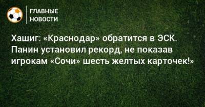 Хашиг: «Краснодар» обратится в ЭСК. Панин установил рекорд, не показав игрокам «Сочи» шесть желтых карточек!»