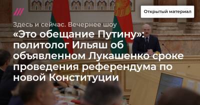 «Это обещание Путину»: политолог Ильяш об объявленном Лукашенко сроке проведения референдума по новой Конституции