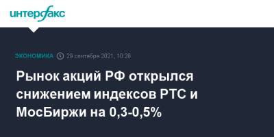 Рынок акций РФ открылся снижением индексов РТС и МосБиржи на 0,3-0,5%