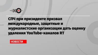 СПЧ при призиденте призвал международные, защитные и журналистские организации дать оценку удаления YouTube-каналов RT