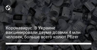 Коронавирус. В Украине вакцинировали двумя дозами 4 млн человек, больше всего колют Pfizer
