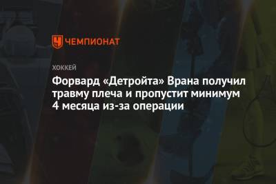 Форвард «Детройта» Врана получил травму плеча и пропустит минимум 4 месяца из-за операции