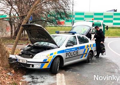 В Праге спешившие на вызов полицейские врезались в дерево