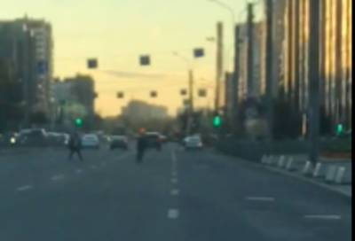 Танцы на дороге испугали водителя в Петербурге