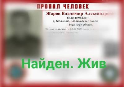 Пропавший в Клепиковском районе пенсионер найден живым - ya62.ru - Рязанская обл. - район Клепиковский