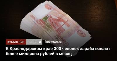 В Краснодарском крае 300 человек зарабатывают более миллиона рублей в месяц