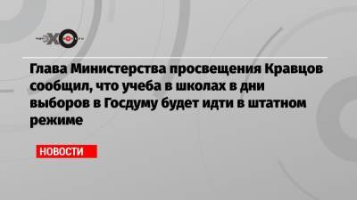 Глава Министерства просвещения Кравцов сообщил, что учеба в школах в дни выборов в Госдуму будет идти в штатном режиме