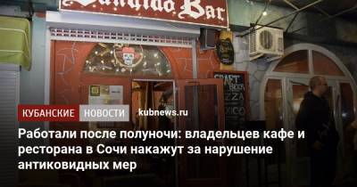 Работали после полуночи: владельцев кафе и ресторана в Сочи накажут за нарушение антиковидных мер