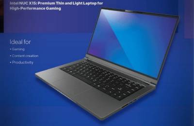 Intel представила игровой ноутбук NUC X15 с экраном 240 Гц, восьмиядерным Tiger Lake-H и GeForce RTX 3070