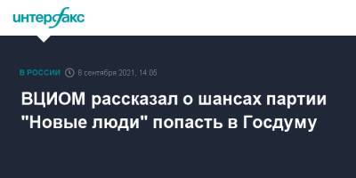 ВЦИОМ рассказал о шансах партии "Новые люди" попасть в Госдуму