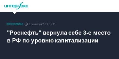 "Роснефть" вернула себе 3-е место в РФ по уровню капитализации