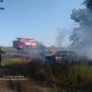 В Запорожской области загорелся автомобиль ВАЗ. Фото