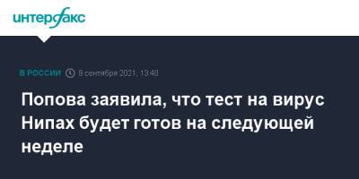 Попова заявила, что тест на вирус Нипах будет готов на следующей неделе