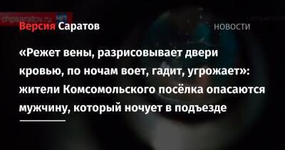 «Режет вены, разрисовывает двери кровью, по ночам воет, гадит, угрожает»: жители Комсомольского посёлка опасаются мужчину, который ночует в подъезде