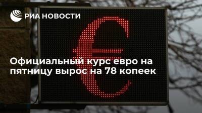 Официальный курс евро на пятницу вырос на 78,47 копейки — до 85,46 рубля