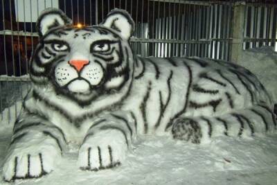 Смоленские осужденные вылепили из снега тигра, щуку и гусеницу
