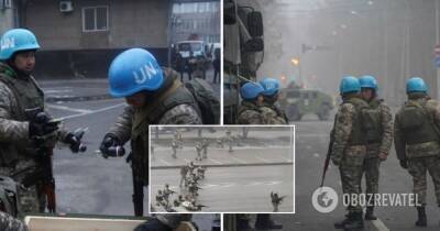 Протесты в Казахстане - военные незаконно использовали каски миротворцев ООН