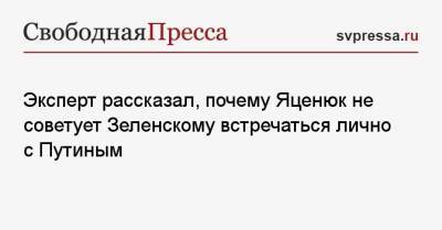 Эксперт рассказал, почему Яценюк не советует Зеленскому встречаться лично с Путиным