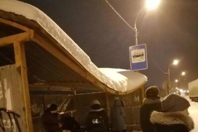 В Турлатове под Рязанью крыша остановки прогнулась под тяжестью снега