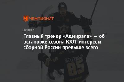 Главный тренер «Адмирала» — об остановке сезона КХЛ: интересы сборной России превыше всего