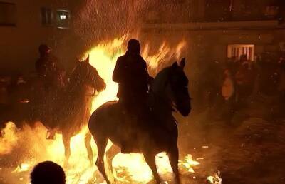 В Испании 100 лошадей прыгнули через костры во время церемонии очищения