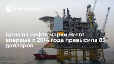 Цена нефти марки Brent впервые с 13 октября 2014 года превысила 89 долларов за баррель
