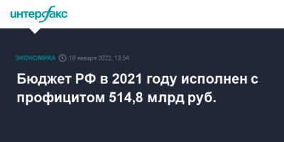 Бюджет РФ в 2021 году исполнен с профицитом 514,8 млрд руб.