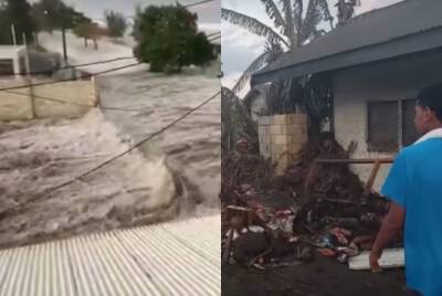 "Уцелело только два дома": цунами после извержения вулкана сносит все на своем пути, кадры катастрофы