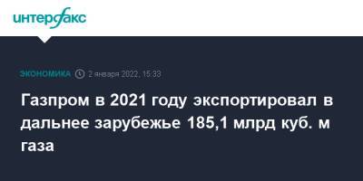 Газпром в 2021 году экспортировал в дальнее зарубежье 185,1 млрд куб. м газа