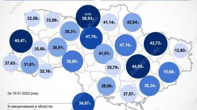 Карта вакцинации: ситуация в областях Украины на 20 января