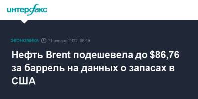 Нефть Brent подешевела до $86,76 за баррель на данных о запасах в США