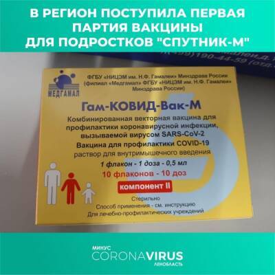 В Ленобласть доставили первую партию вакцины для подростков «Спутник М»