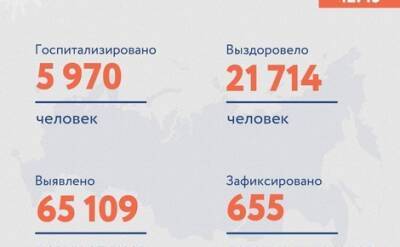 В России за сутки коронавирусом заразились 65 109 человек, выздоровели — 21 714, умерли — 655